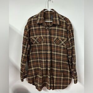 AMIRI Plaid Flannel Button Up Shirt Long Sleeve Brown Yellow Sz Medium